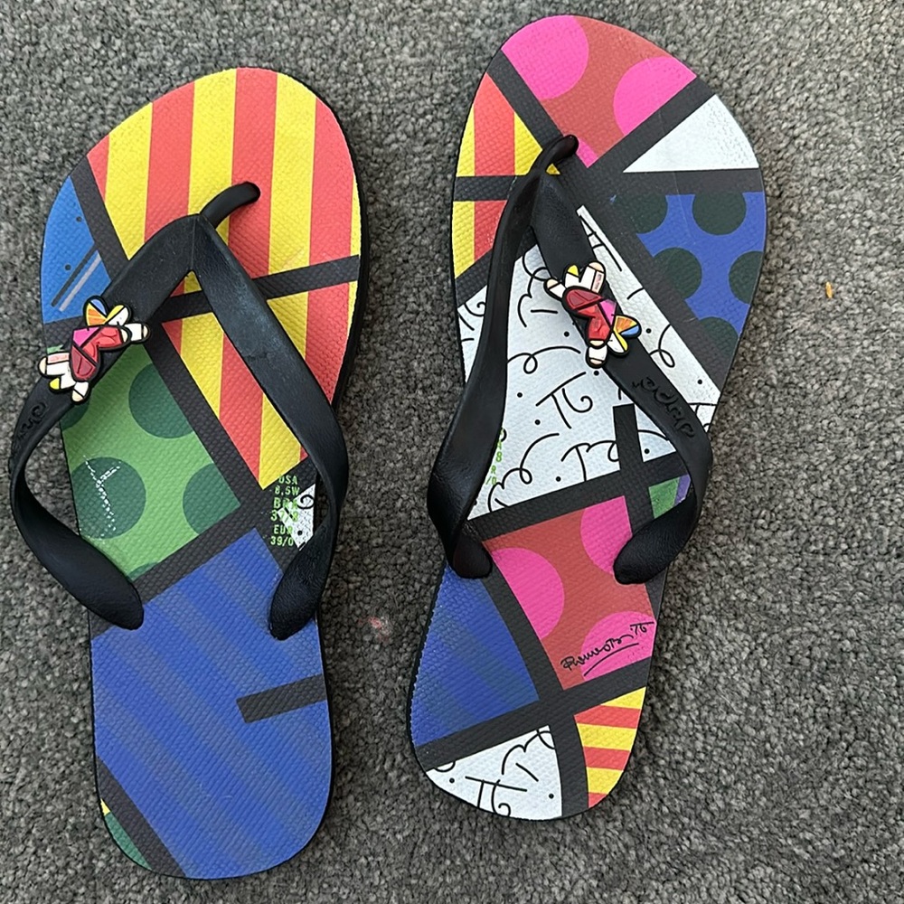 Romero Britto “landscape” Filipino flops size 6.5 NWOT